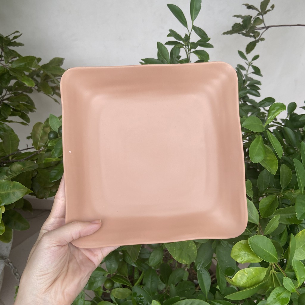 dĩa vuông 24cm nhựa melamine nhám đen , ngói , xám nhám - Dish plate chén bát nhà hàng đĩa