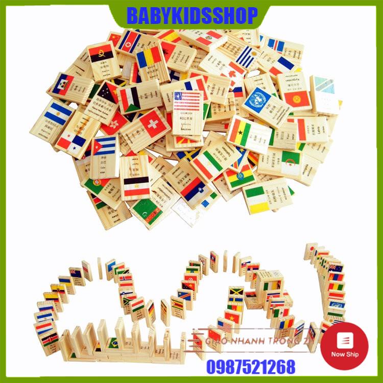 Đồ chơi Domino gỗ cờ 100 quốc gia trên thế giới cho bé