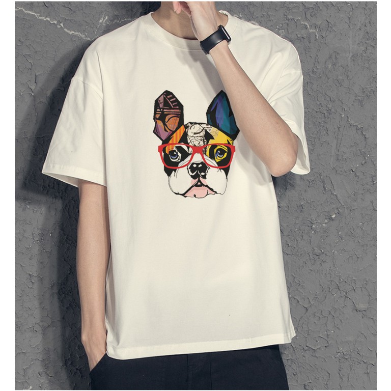 HOT Áo Phông unisex BIGSIZE tay lỡ oversize cổ tròn Chó Pug Đa Sắc Đơn Giản basic trắng - áo thun 360 clothing