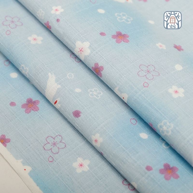 JHF-10 Vải cotton 100% tự nhiên🍒JHF🍒khổ vải 110cm, thỏ ngọc và hoa nhí - vải đẹp handmade, quilt, may quần áo
