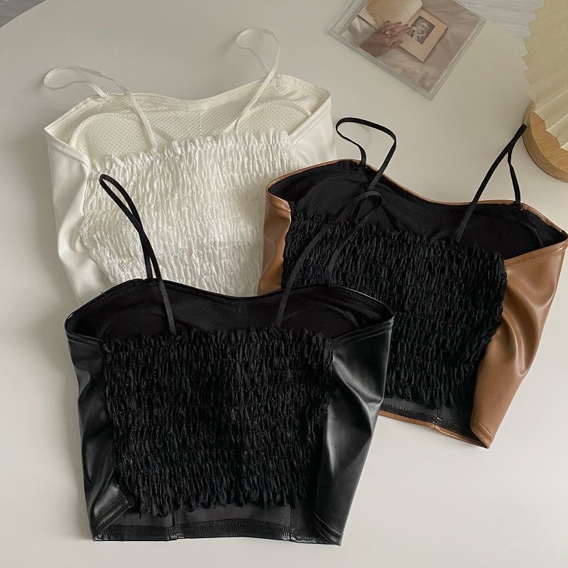 Áo Hai Dây Da PU Có Mút Đệm Ngực Phong Cách Âu Mỹ Quyến Rũ Dành Cho Nữ