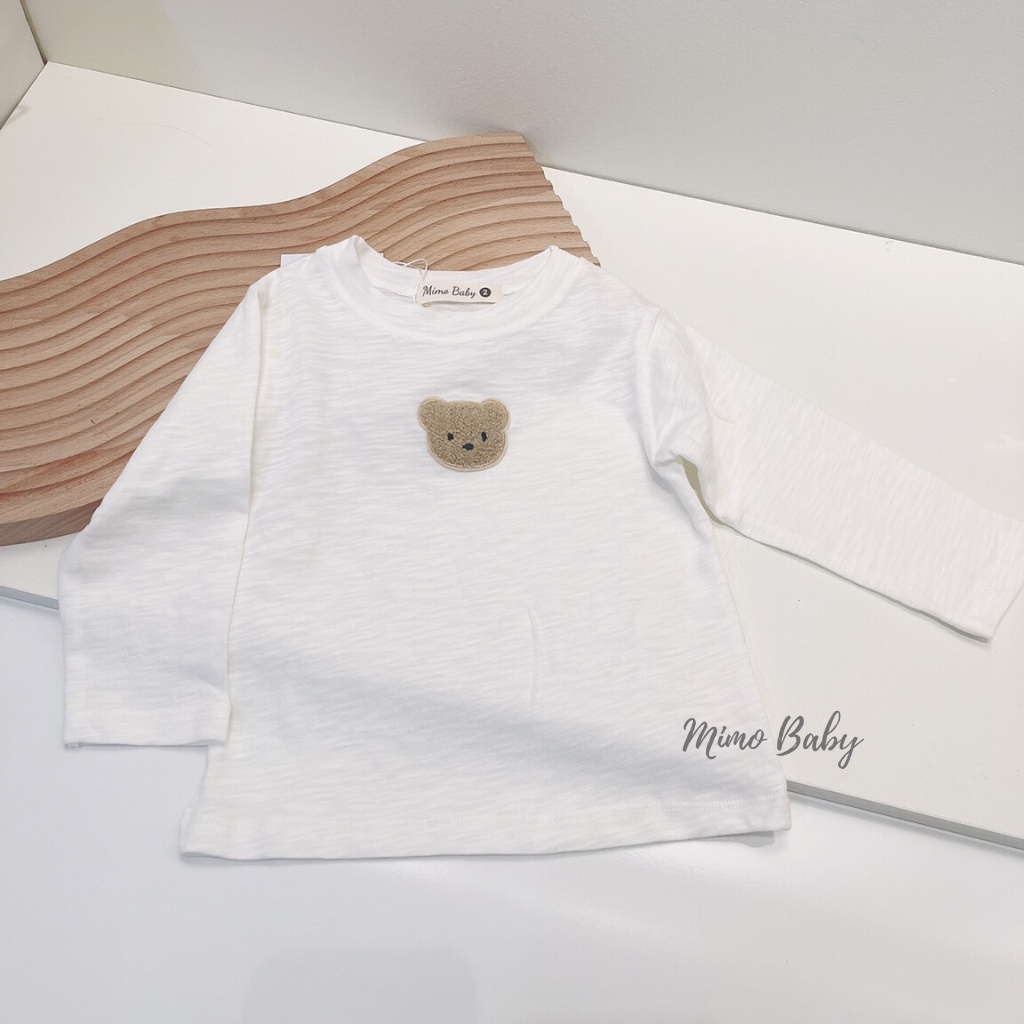 Áo phông dài tay đính gấu vải cotton xước mùa thu đông cho bé QA47 Mimo Baby