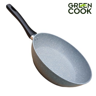 Chảo vân đá sâu lòng chống dính đáy từ tay cầm đen GREEN COOK GCP02-28IHB 28 cm - tay cầm cách nhiệt màu đen