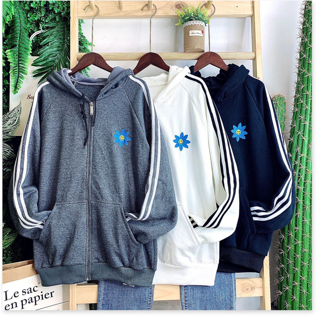 ÁO KHOÁC HOODIE NAM  NỮ DÂY KÉO SÀNH DIEU95 THÊU HOA CÚC