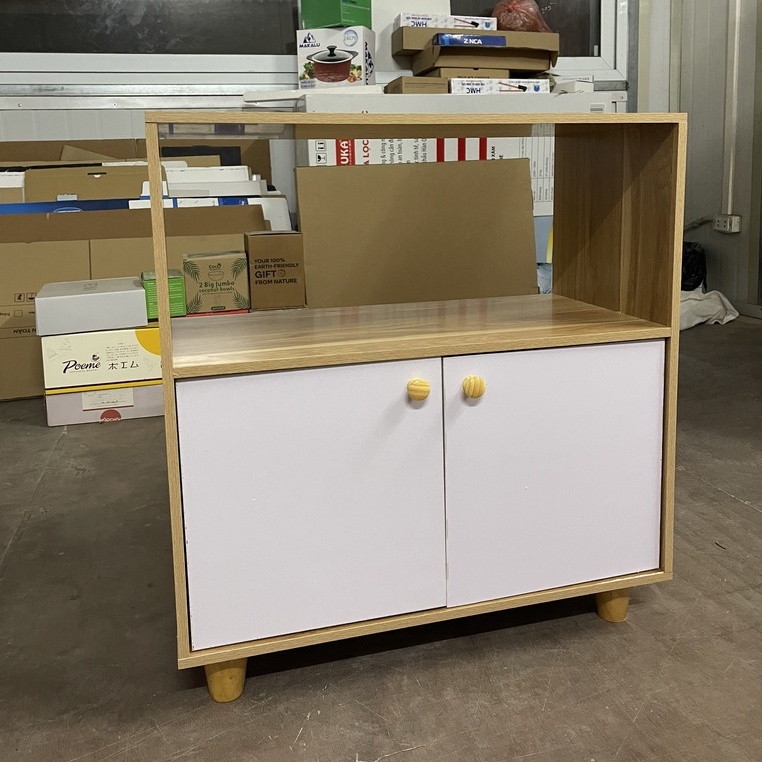 Tủ kệ nhà bếp để lò vi sóng đa năng có kệ hiện đại , kệ bếp có ngăn tủ chân gỗ HM01