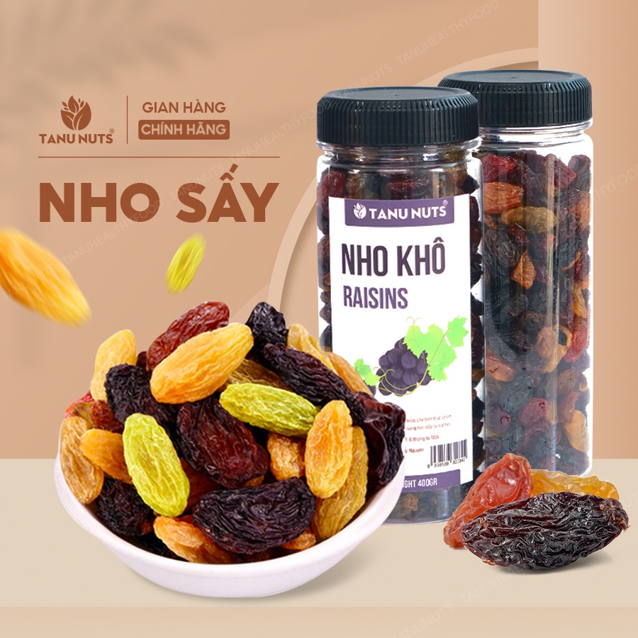 Nho khô Raisins 3 màu TANU NUTS, nho khô không đường Chile sấy chua ngọt