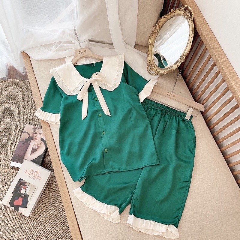 [HOT] Bộ Đồ Pijama Lụa Tiểu Thư Áo Cộc-Quần Lửng Cổ Nơ Dễ Thương🌸Đồ Ngủ Nữ | BigBuy360 - bigbuy360.vn