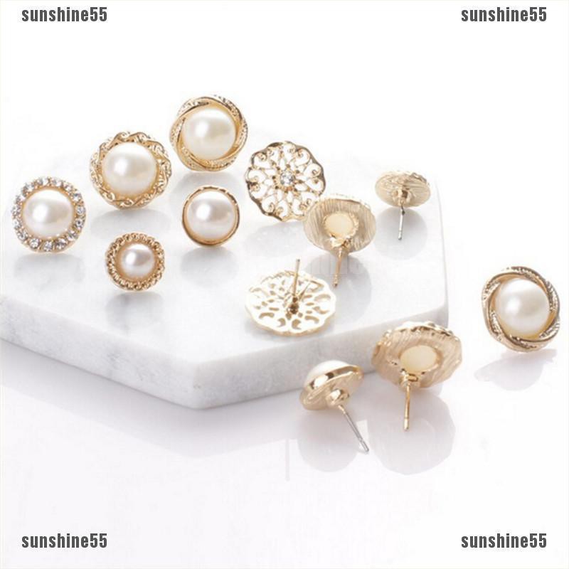 Set 6 Đôi Khuyên Tai Đính Hạt Giả Ngọc Trai Nhã Nhặn