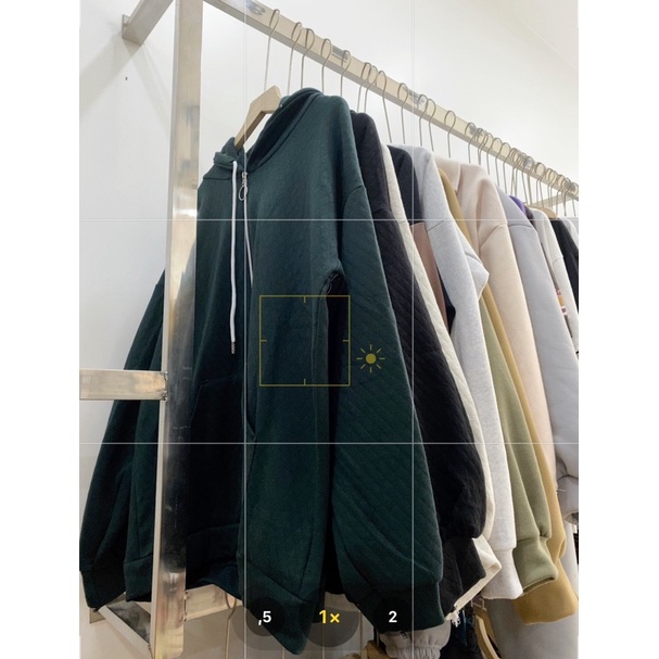 Áo Hoodie Xốp ô vuông nỉ ngoại chần bông mũ 2 lớp, áo khoác tay bồng form rộng unsiex