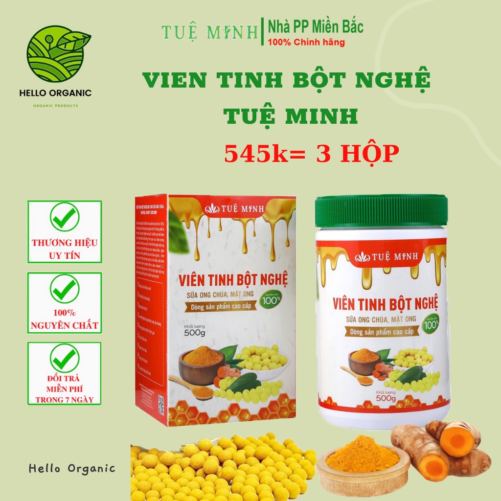 Viên tinh bột nghệ mật ong Tuệ Minh 3 hộp loại 500gr như hình hàng chính hãng (1,5kg)