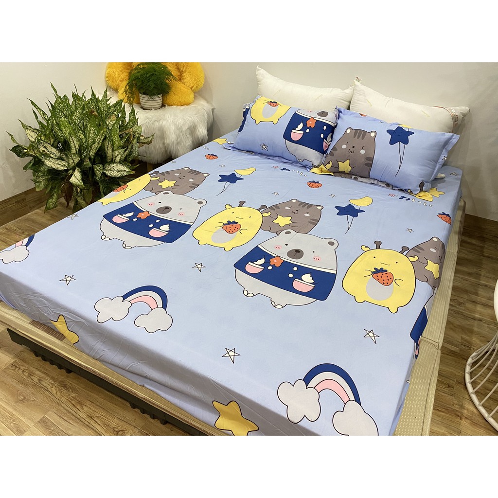 Bộ ga gối 1m8x2m cotton poly,mẫu mới hot 2020,chát chọn mẫu,gấu ôm dâu
