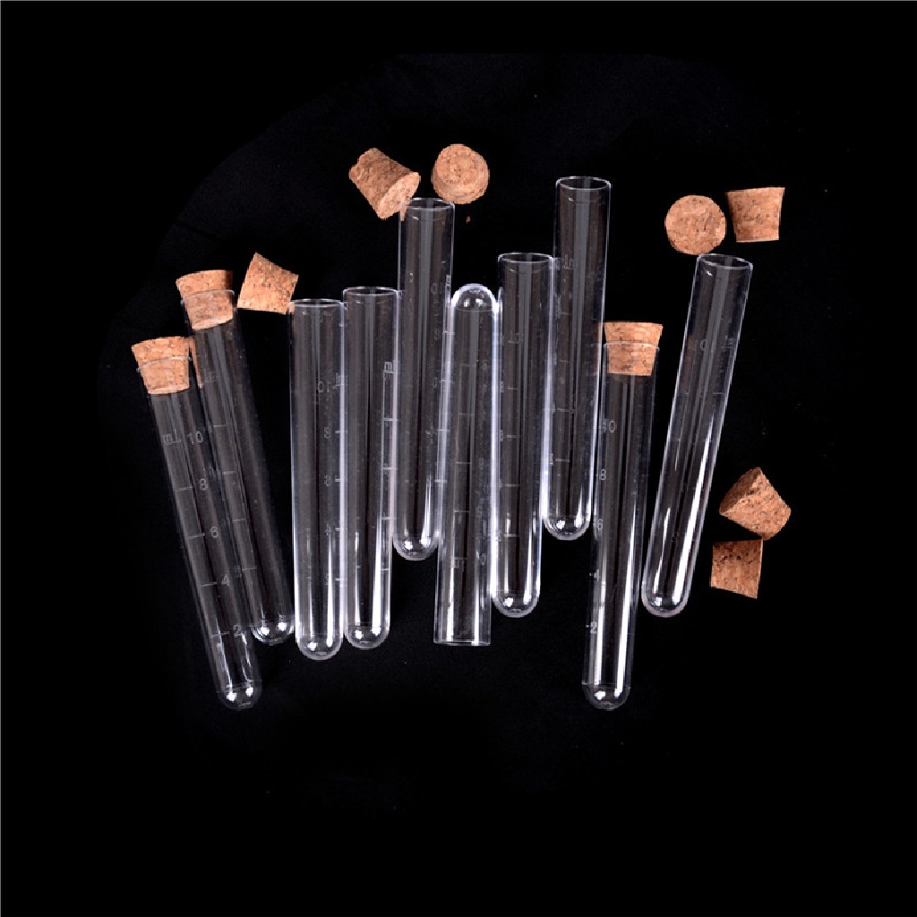 Set 10 Ống Nghiệm Trong Suốt Bằng Nhựa Kèm Nút Bần Cho Phòng Thí Nghiệm Khoa Học Đám Cưới vn