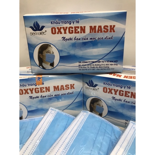 Khẩu trang y tế 4 lớp  kháng khuẩn oxygen mask  hộp 50 cái, màu trắng, xanh, xám