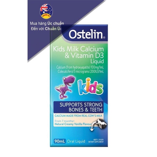 Ostelin Kids Milk Calcium & Vitamin D3 Liquid - dạng nước của cho bé từ 7 tháng -13 tuổi - 90ml của úc