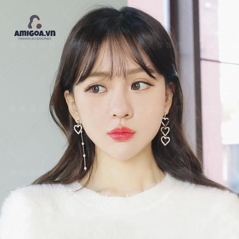 Khuyên Tai Nữ Trang Dáng Dài Tạo Hình Trái Tim Độc Đáo