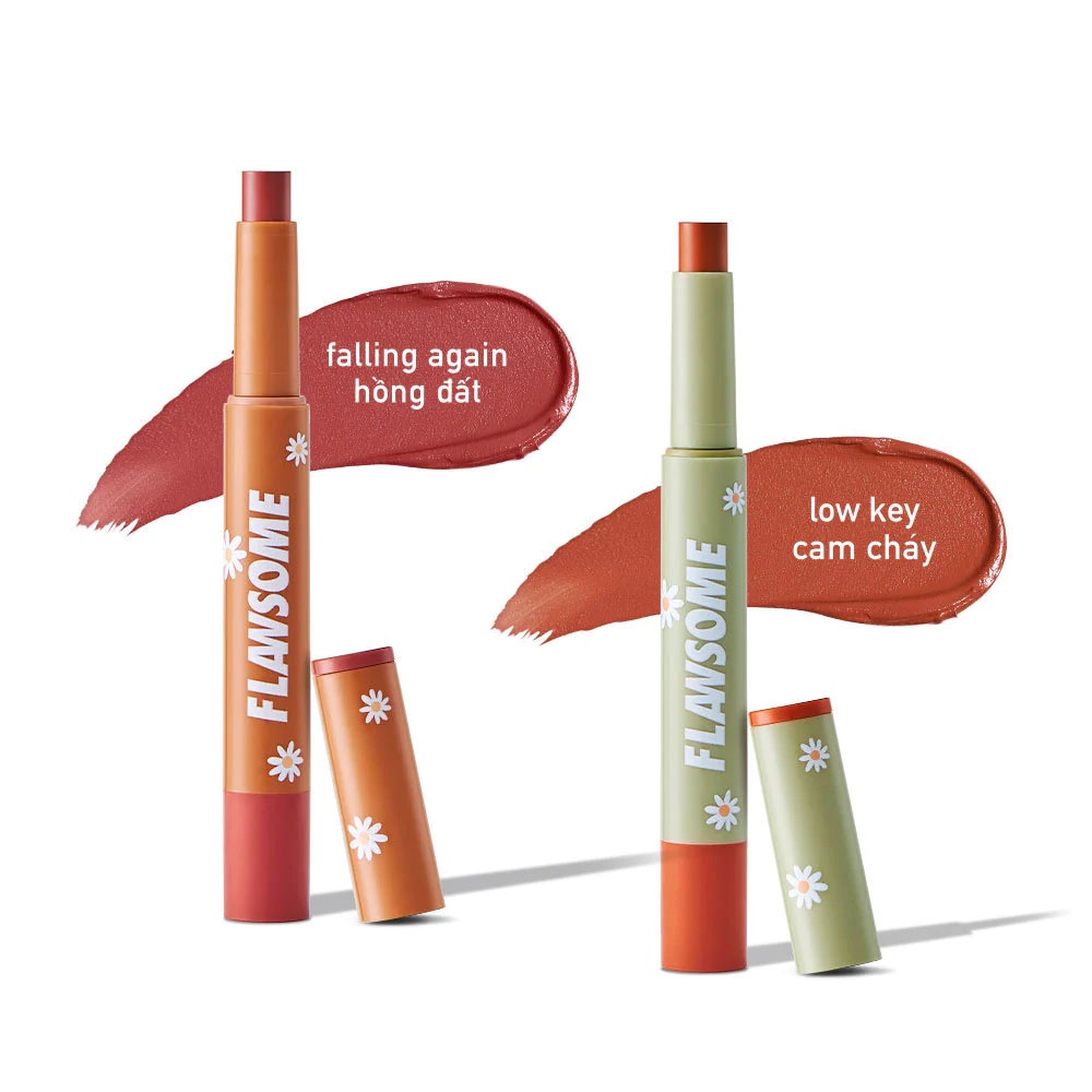 Set Son Flawsome Creamy Lip Stain Bloom With Flaws 2g x2 Hồng Đất - Cam Cháy