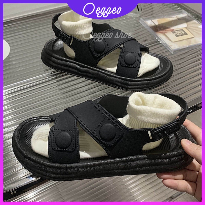 Oeggeo shop Dép Sandal Phẳng Quai Chéo Ngoài Trời Ngày Mưa Cho Nữ