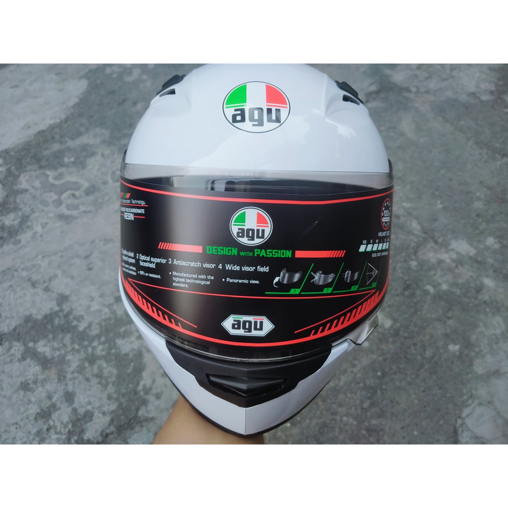 Nón Bảo Hiểm fullface AGU Trắng Bóng (BẢO HÀNH 12 THÁNG)