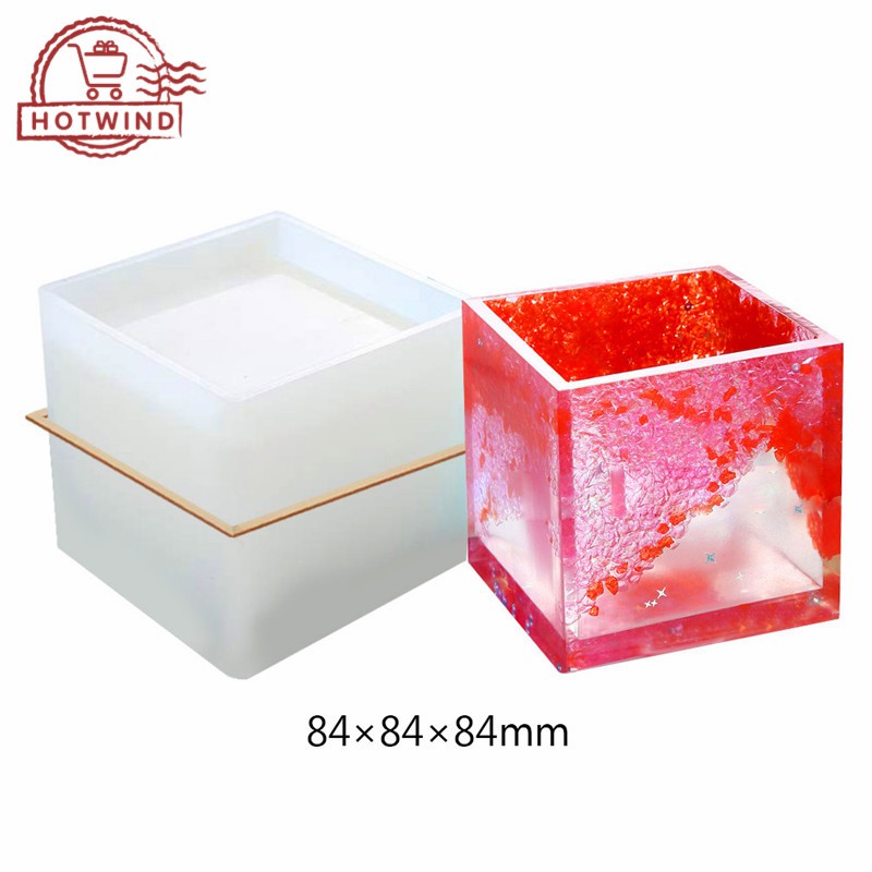 HW DIY Cube Resin Silicone Mold Flower Pot Pen Holder Mould