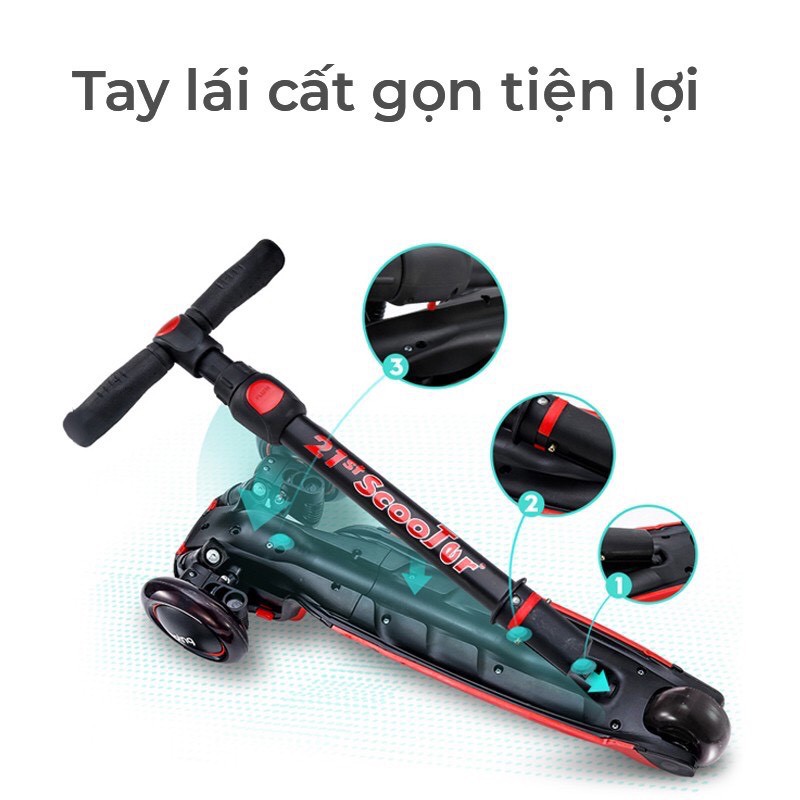 Xe trượt scooter 3 bánh có giảm xóc xịn 21st Scooter ROD3 2020 cho bé từ 2-12 tuổi cao cấp trọng tải 50kg