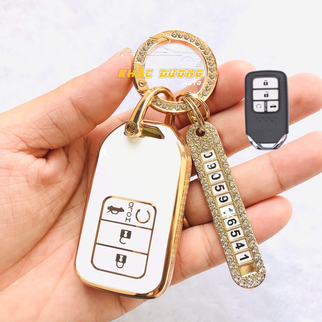 Ốp chìa khoá Honda City Civic CRV Brio Jazz TPU 4 nút đính đá nhân tạo sang trọng