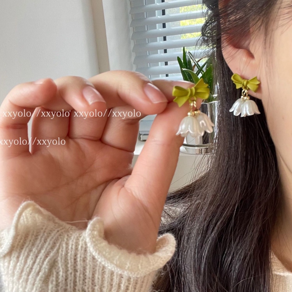 Khuyên Tai Hình Hoa Tulip Đính Nơ Phong Cách Thanh Lịch Cho Nữ