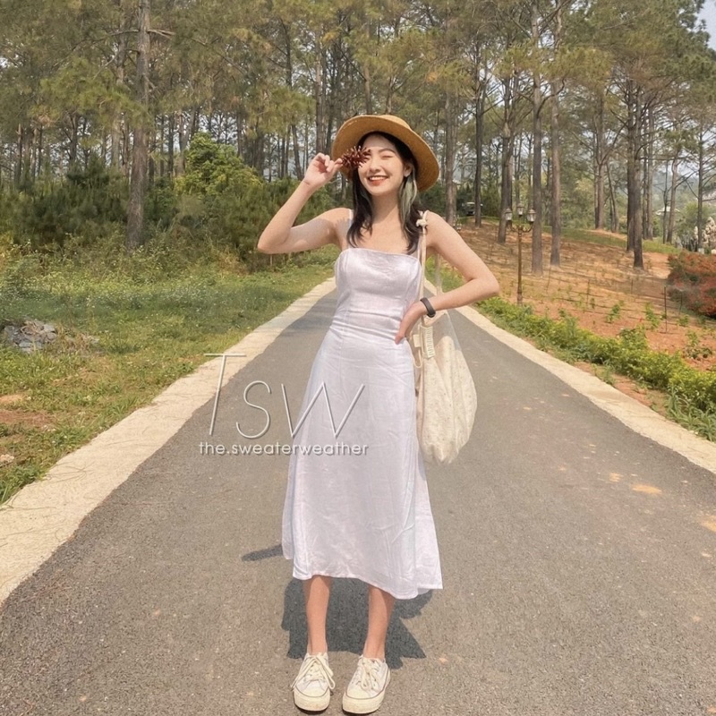 Váy 2 dây đũi tiểu thư, đầm 2 dây dáng suông đi biển, du lịch - Xưởng May Hạnh Hồng