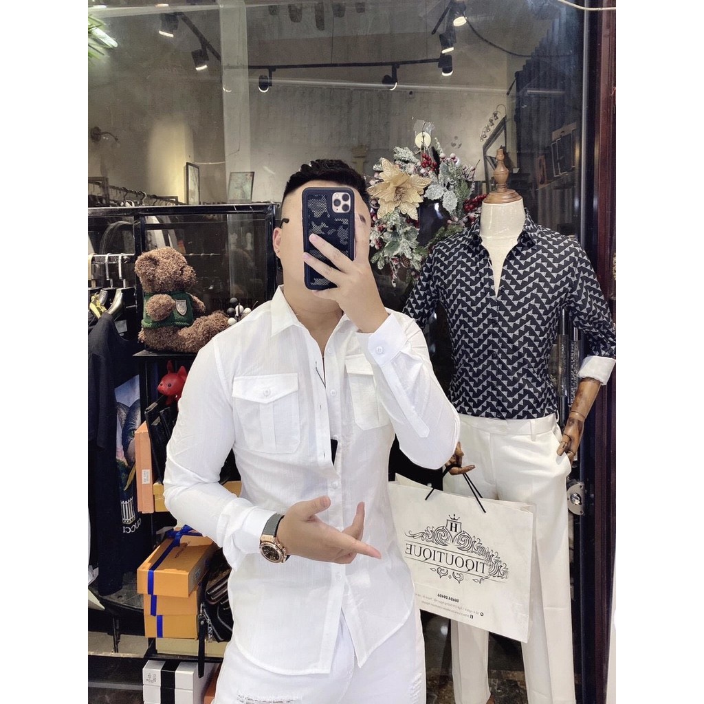 Áo Sơ Mi Nam Dài Tay Túi Hộp Chất Đũi Siêu Mát MS-02