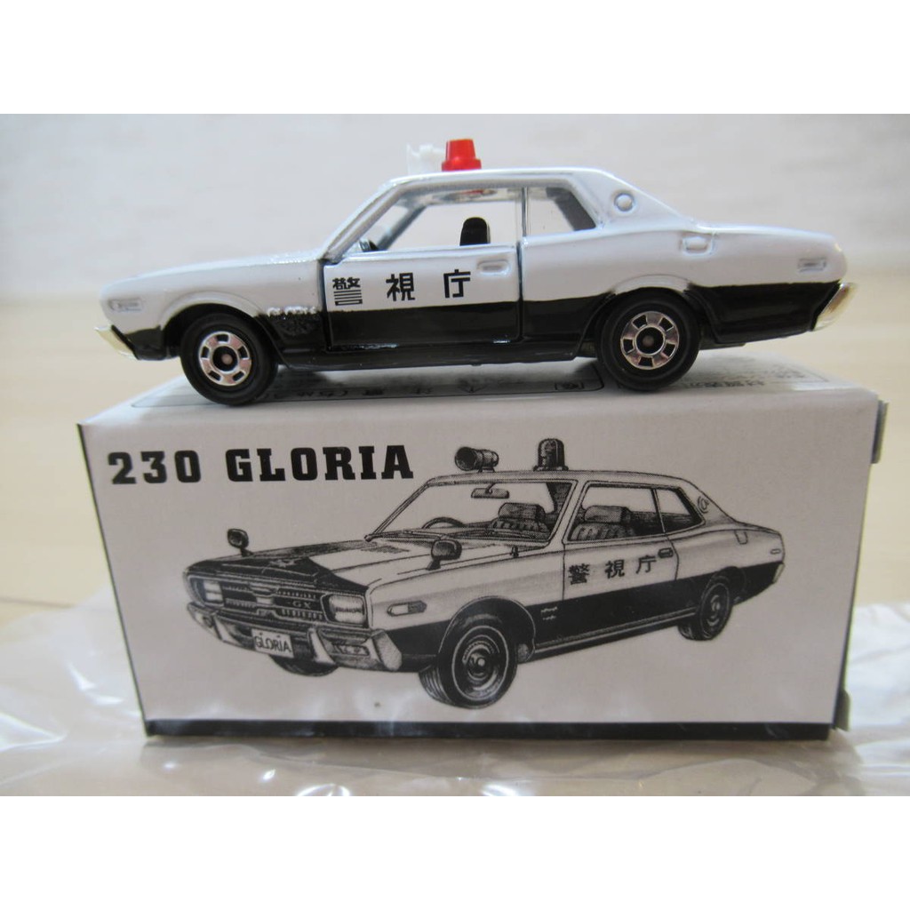 Mô hình Tomica Police Nissan 230 Gloria HT Patrol car Cảnh sát Nhật hoàng Made in China (Đèn trụ tròn - có loa)
