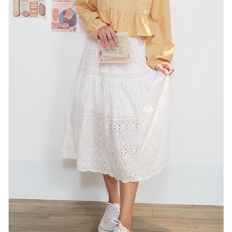 Chân váy trắng xô thêu 2 lớp 69cm cho nữ♥️Thời Trang Elisa♥️