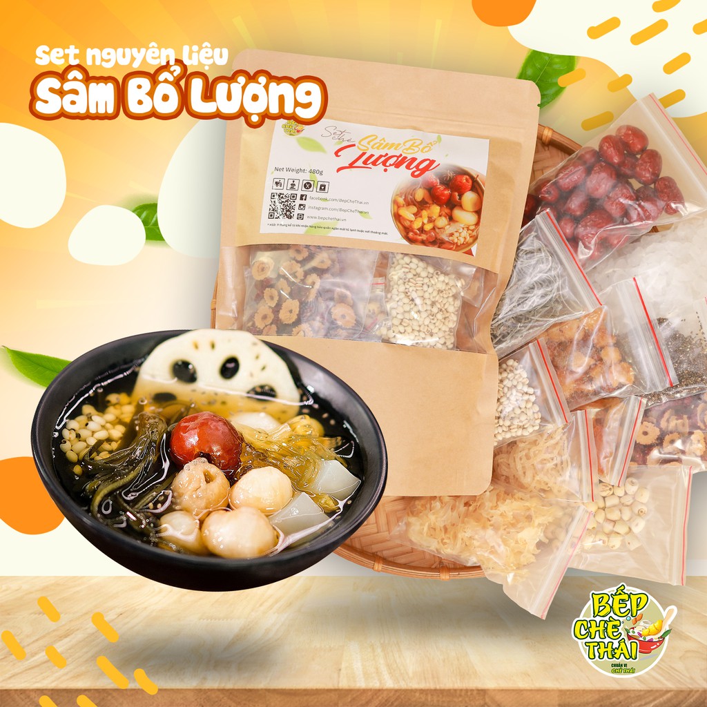 Set chè sâm bổ lượng (Set lớn 30 Chén) - Tự nấu 10 vị - BẾP CHÈ THÁI - Tặng kèm công t