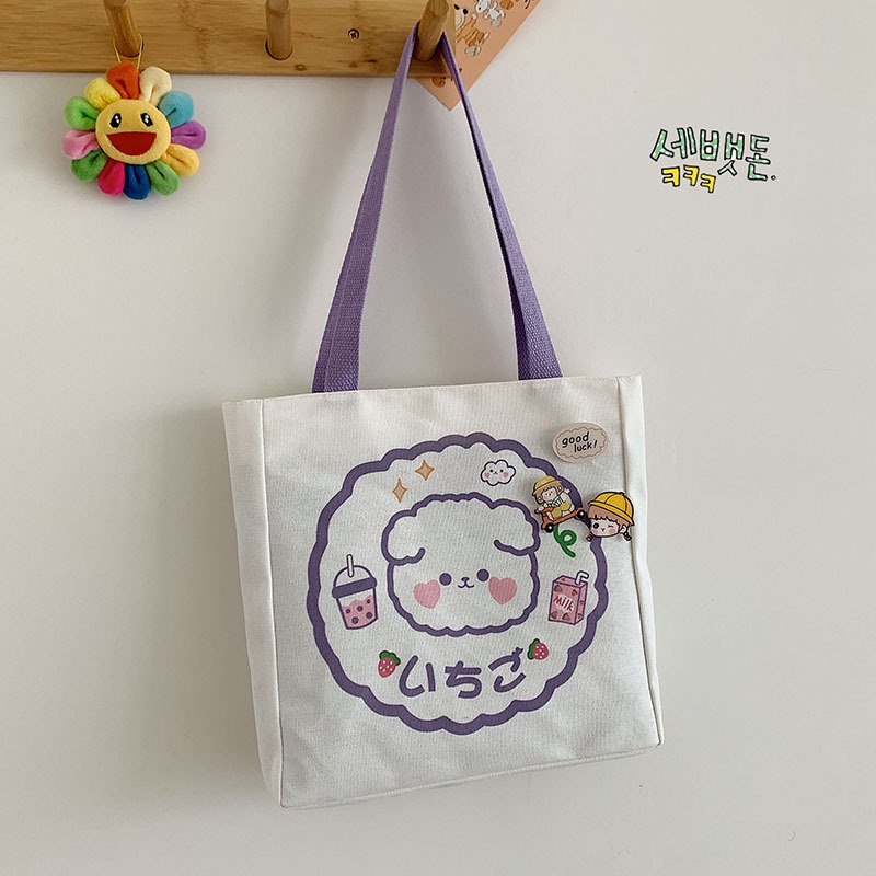 Túi Xách Canvas Sức Chứa Lớn In Hình Hoạt Hình Dễ Thương Cho Nữ
