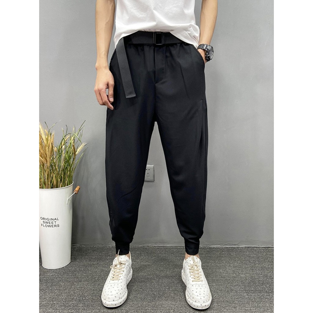 Quần Âu Nam Hàn Quốc Dáng Baggy Kèm Dây đai, lưng chun co giãn -Vải dày dặn- size 52-74kg