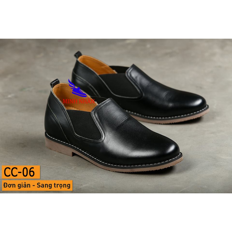 Giày lười da bò tăng chiều cao nam 6cm chelsea boot cổ ngắn đốc tây nam đẹp mẫu mới nhất hàng hiệu giá rẻ G-6 đen