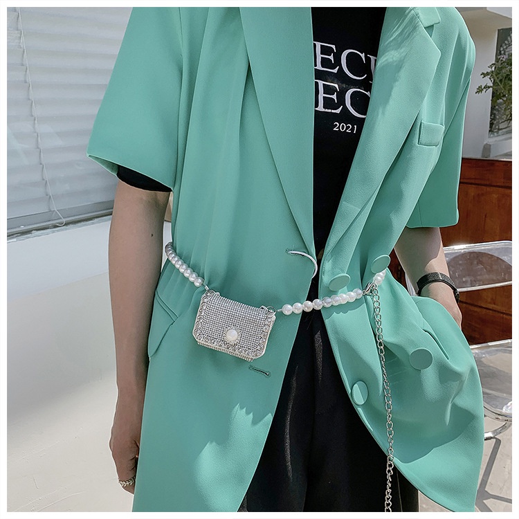Túi Đeo Chéo mini Đính Đá Phối Dây Xích Thời Trang