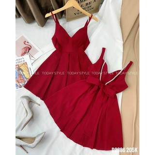 Đầm đỏ lưng đính ngọc H3143 (+hình thật)