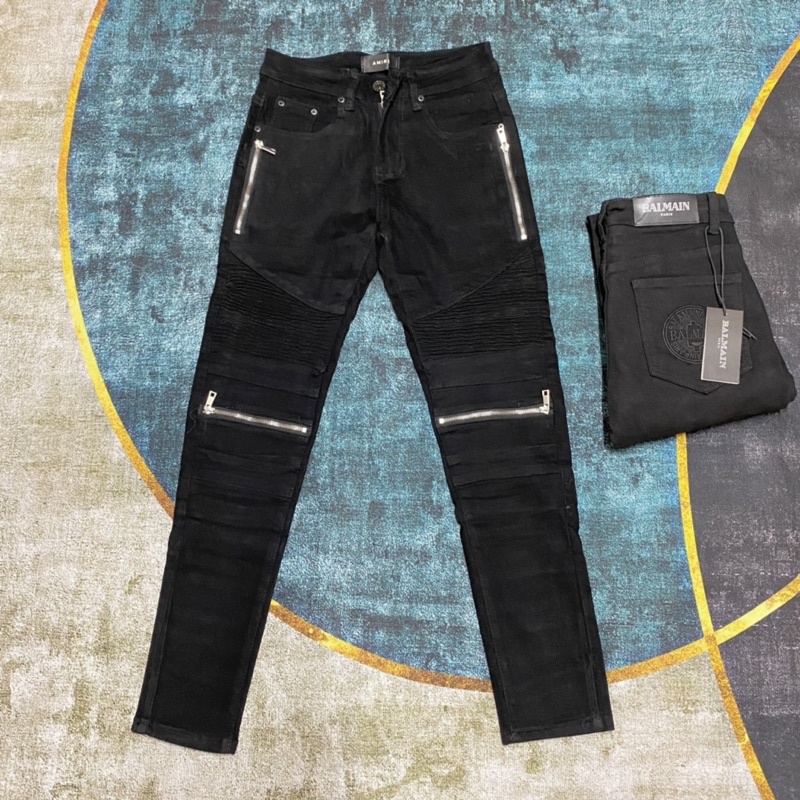 Quần jean vá nhăn phối khoá ngang,quần bò vá nhăn gối mix khoá