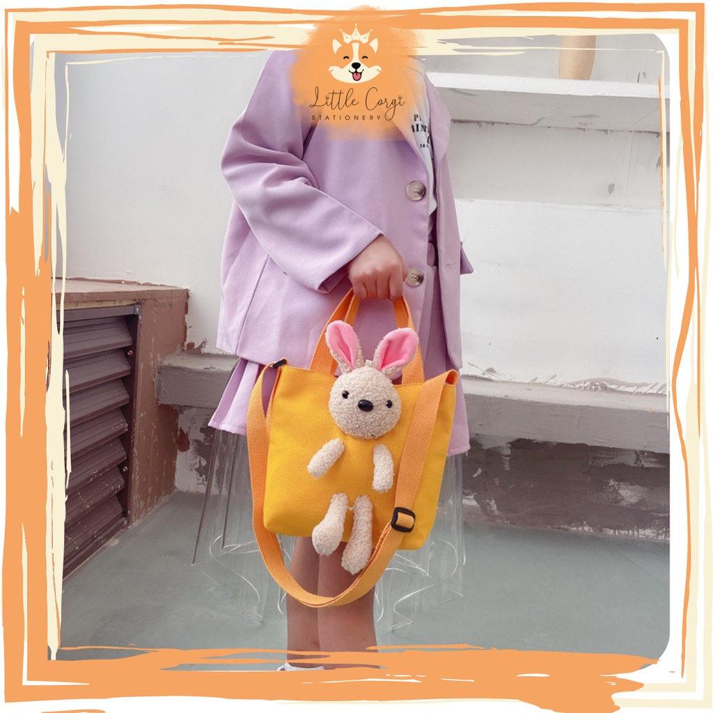 Túi balo đeo chéo mini nhiều màu dễ thương phong cách đơn giản  - Túi vải đeo vai gấu bông nhiều mẫu dễ thương - Corgi