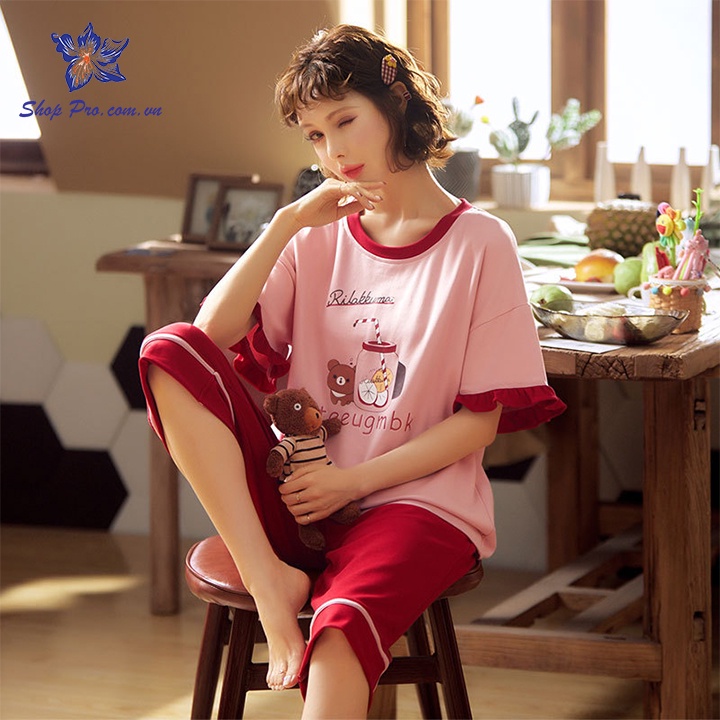 Bộ mặc nhà mùa hè lịch sự, trẻ trung áo ngắn tay quần lửng SHOP PRO