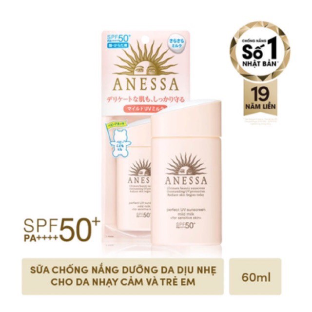 [Mẫu Mới] Kem Chống Nắng Anessa Cho Da Nhạy Cảm Perfect UV Sunscreen Mild Milk For Sensitive Skin Spf 50+ Pa++++ 60ml