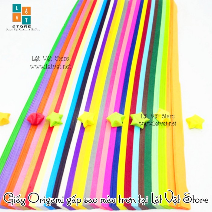 Giấy gấp sao màu đơn sắc nhiều màu - origami star paper, có  tông xanh dương, đỏ từ 280 tờ đến 1350 tờ, tông xanh
