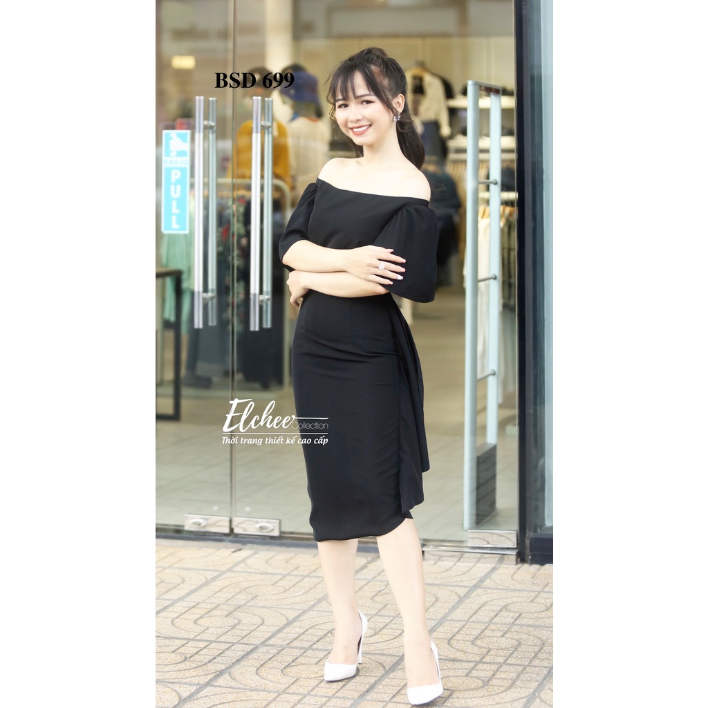 Đầm Body Trễ Vai - Đầm body trễ vai màu đen dáng dài thiết kế cao cấp Elchee Collection | BigBuy360 - bigbuy360.vn