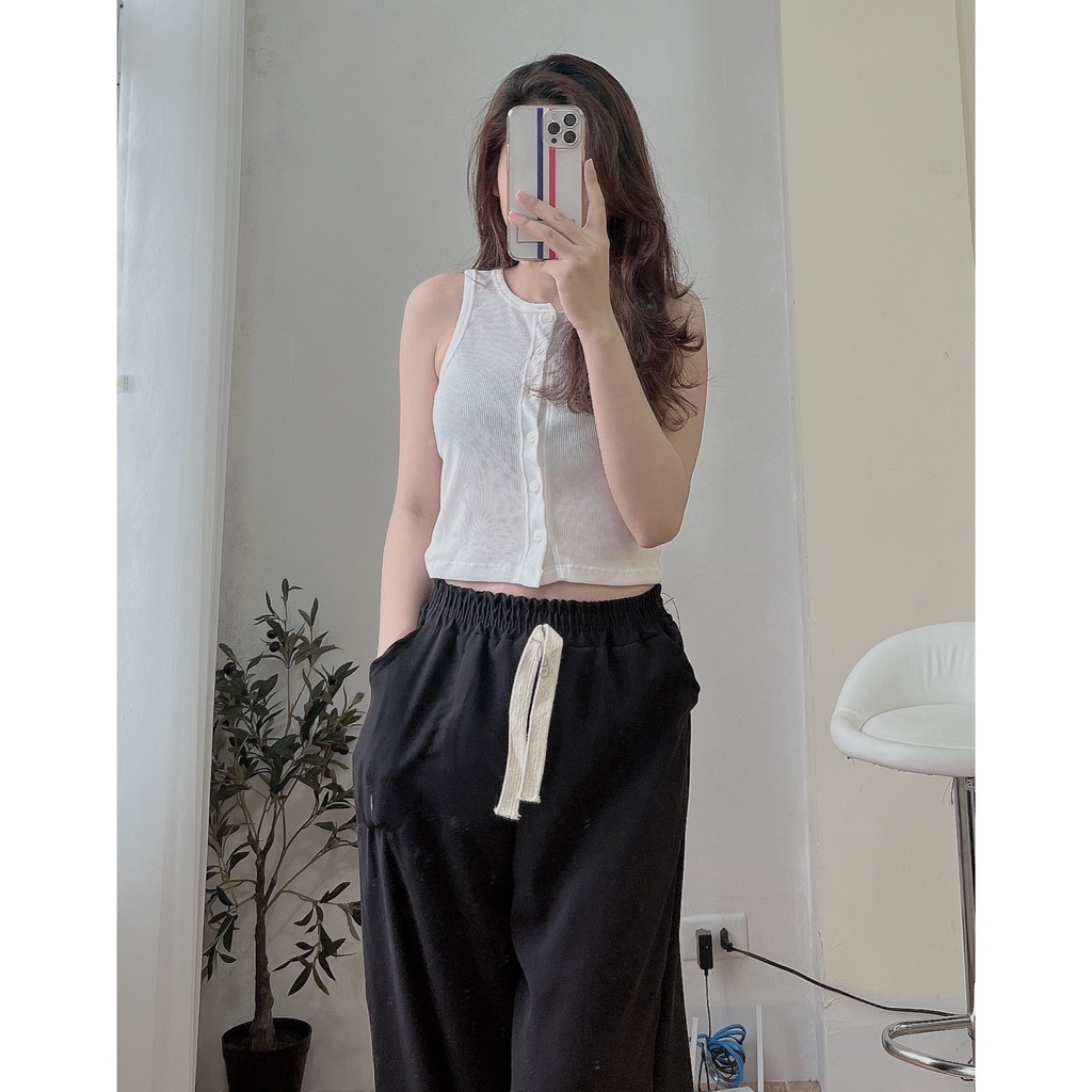 Áo Ba Lỗ Phối Khuy Cổ V PEONYB Nữ [FREESHIP]  Croptop thun tăm body dáng ôm thể thao, học sinh cá tính Ulzzang