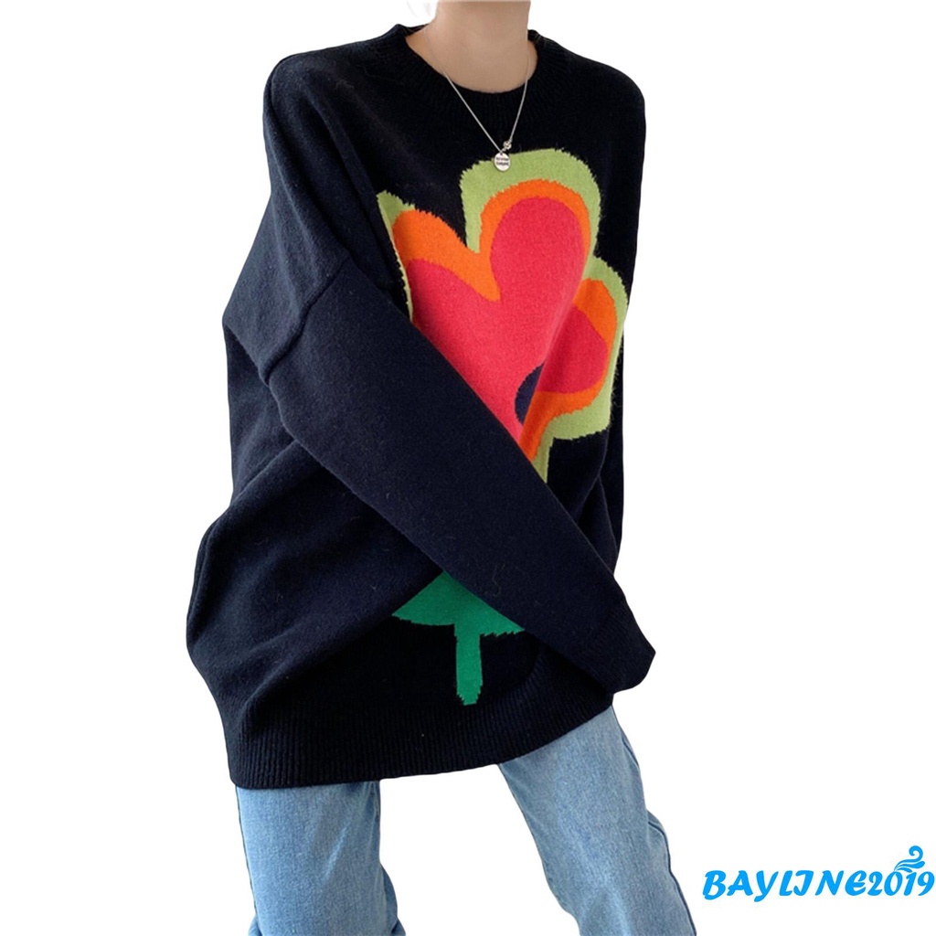 Áo Len Tay Dài Cổ Tròn Họa Tiết Hoa Nhiều Màu Sắc Thời Trang Cho Nữ