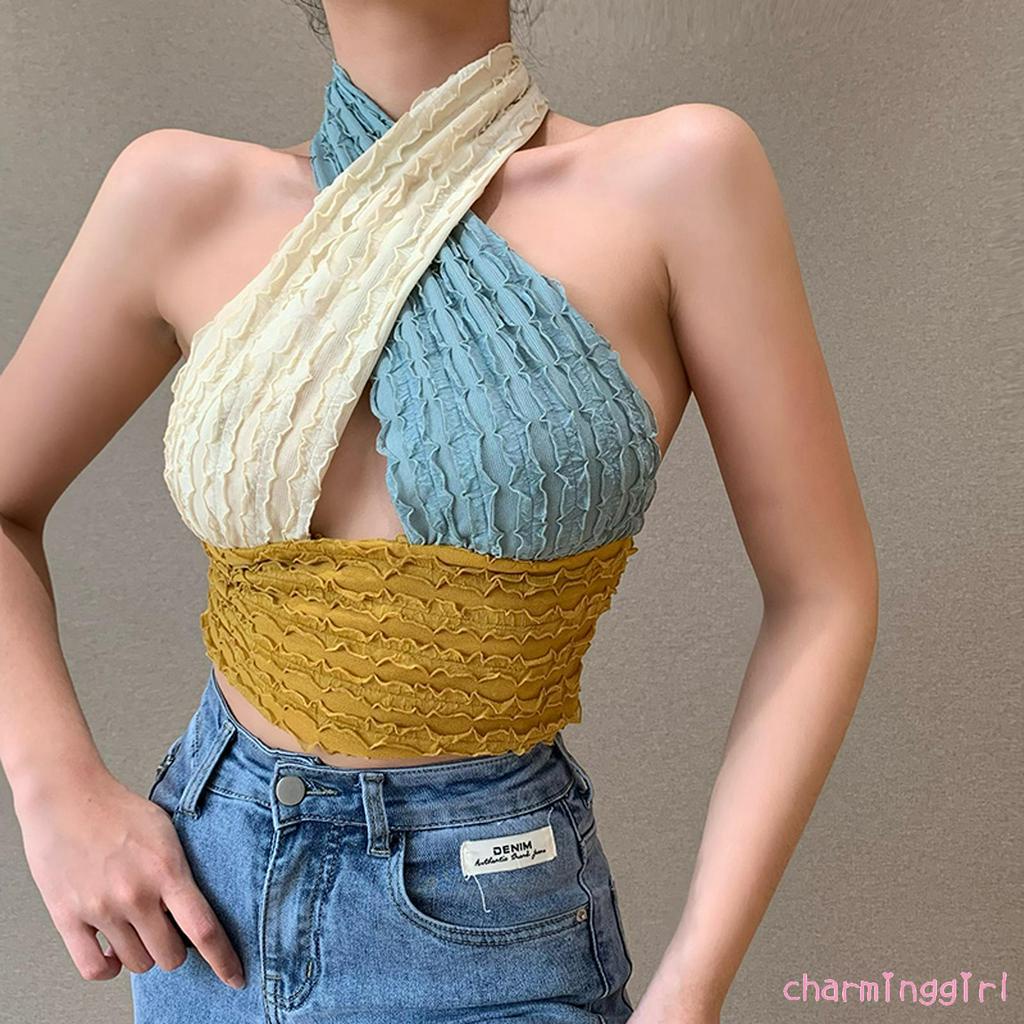 Áo croptop không tay hở lưng thời trang quyến rũ cho nữ