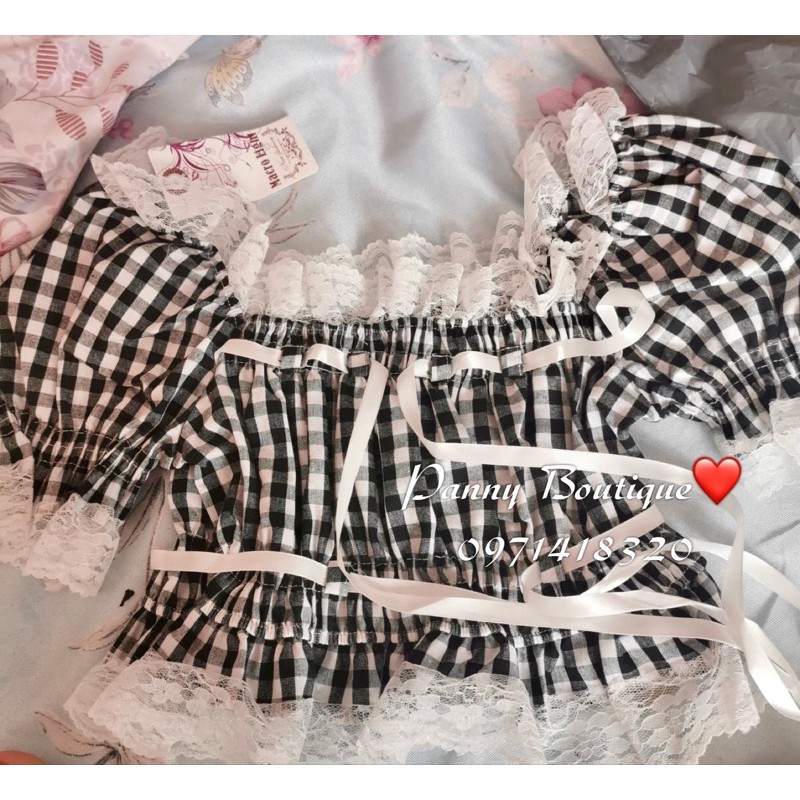 Áo croptop cổ vuông rút dây phối ren lolita xinh xắn, style ulzzang Hàn Quốc 🌻 Panny Boutique 🌻
