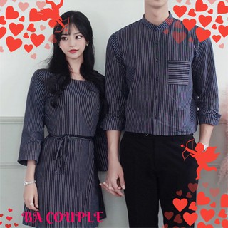 [CÓ ẢNH THẬT]Set đồ đôi - Áo váy sơ mi đôi sọc đơn giản thanh lịch-BA20