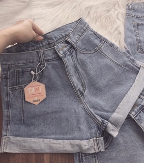 Quần short jean lưng cao lật lai