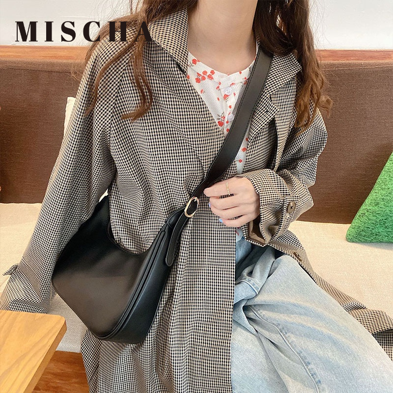 Mischa Túi Đeo Vai Da PU Màu Trơn Phong Cách retro Thời Trang