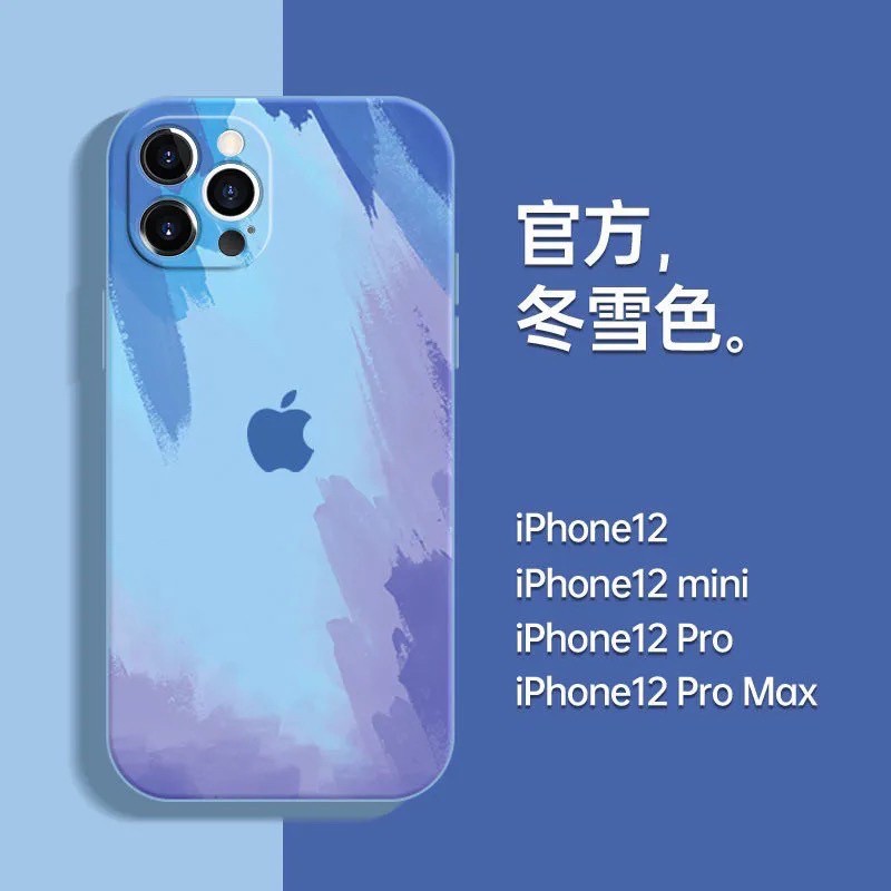 iPhone New Watercolor Liquid Silicone Mobile Phone Case For iPhone 12 mini 12 12 Pro 12 Pro Max 11 11 Pro 11 Pro Max X XS XR XS Max With Apple Logo